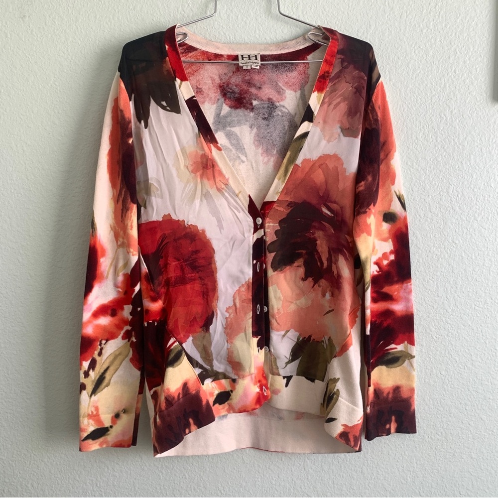 HAUTE HIPPIE watercolor floral long sleeve cardigan silk cotton Small - Picture 2 of 10